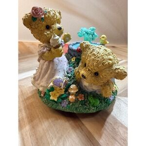 Playmates‎ Musical Teddy Bear Fountain Figurine Spring Garden Scene